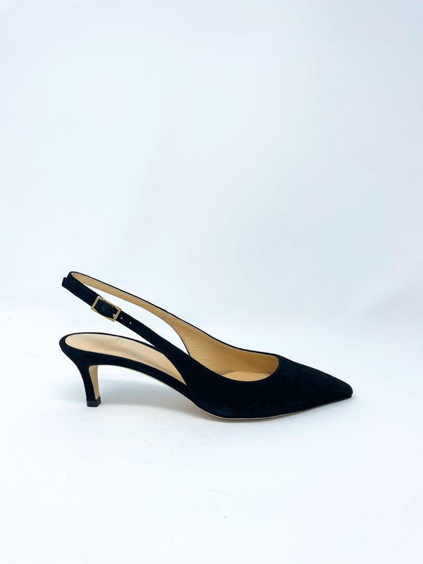 Kitten Heel Slingback in Black Suede - The Shoe Hive