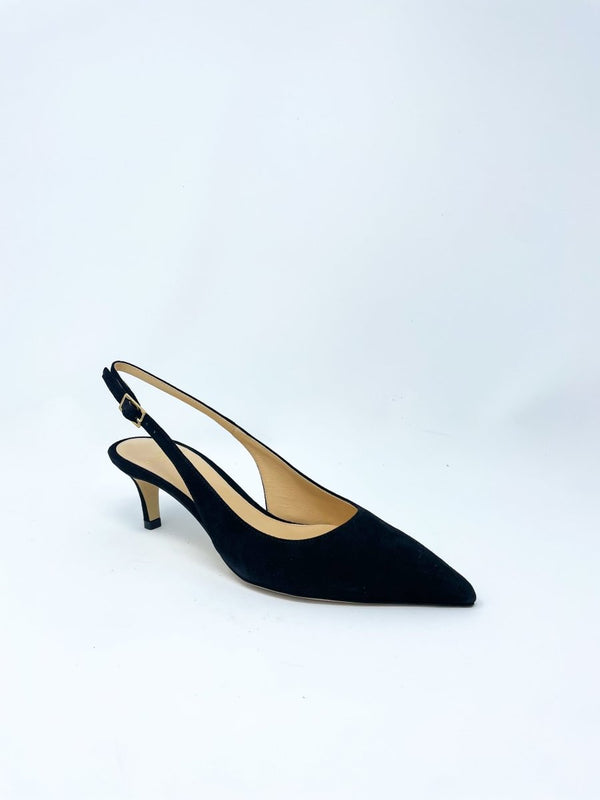 Kitten Heel Slingback in Black Suede - The Shoe Hive