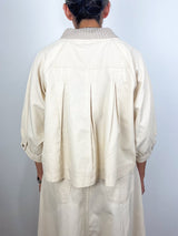 Knit Collar Twill Top in Eggshell - The Shoe Hive