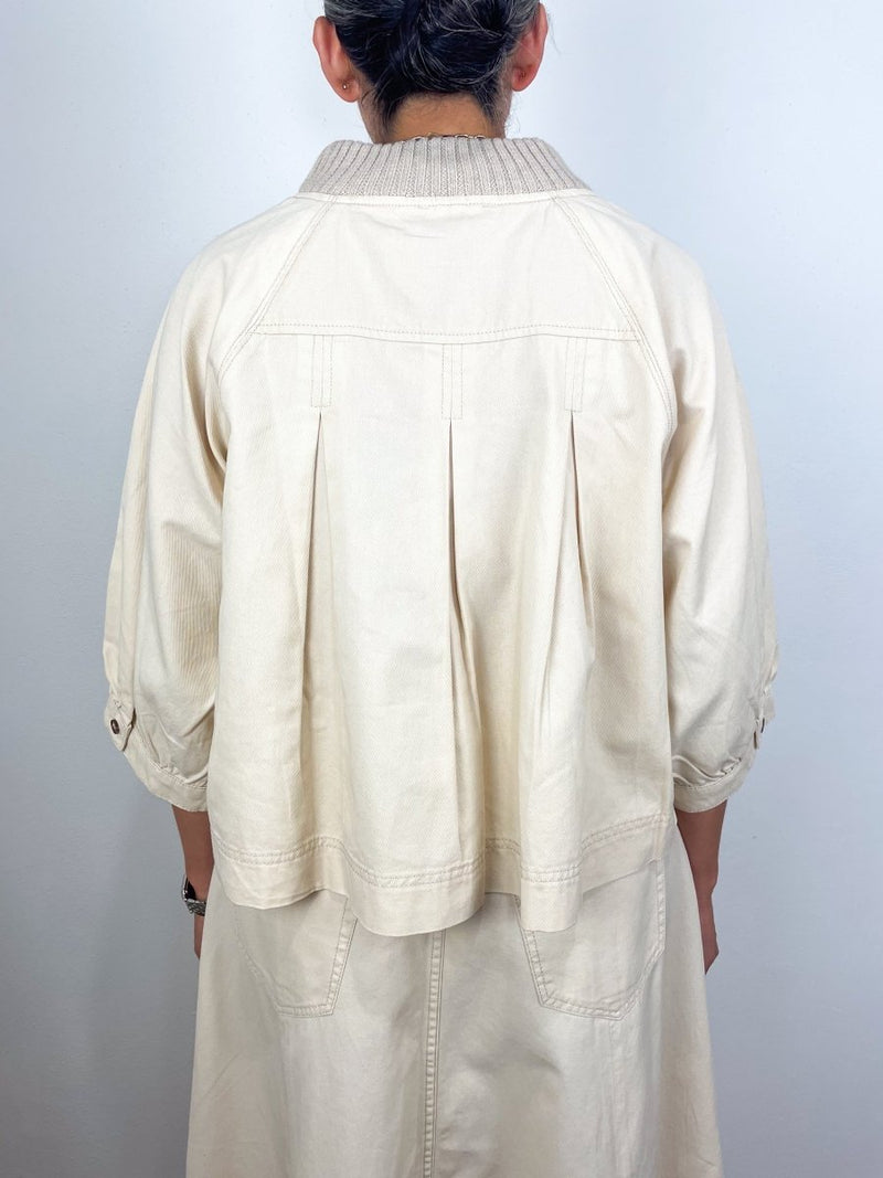 Knit Collar Twill Top in Eggshell - The Shoe Hive