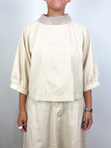 Knit Collar Twill Top in Eggshell - The Shoe Hive