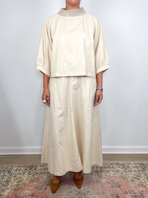 Knit Collar Twill Top in Eggshell - The Shoe Hive