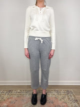 Lace Neck Polo Sweater in Ecru - The Shoe Hive