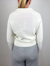 Lace Neck Polo Sweater in Ecru - The Shoe Hive