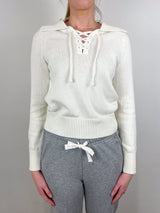 Lace Neck Polo Sweater in Ecru - The Shoe Hive