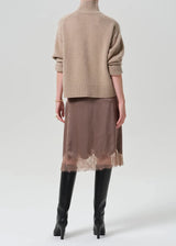 Laced Trimmed Skirt in Cocoa - The Shoe Hive