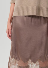 Laced Trimmed Skirt in Cocoa - The Shoe Hive
