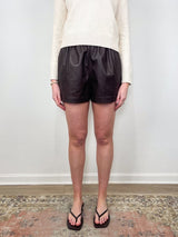 Leather Pull On Shorts in Brown - The Shoe Hive