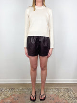 Leather Pull On Shorts in Brown - The Shoe Hive