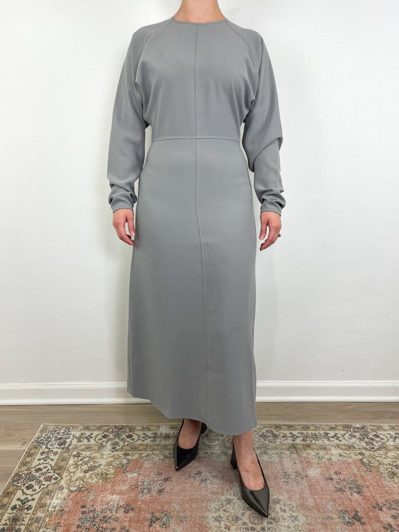 Leia Dress in Powder Grey Crepe - The Shoe Hive