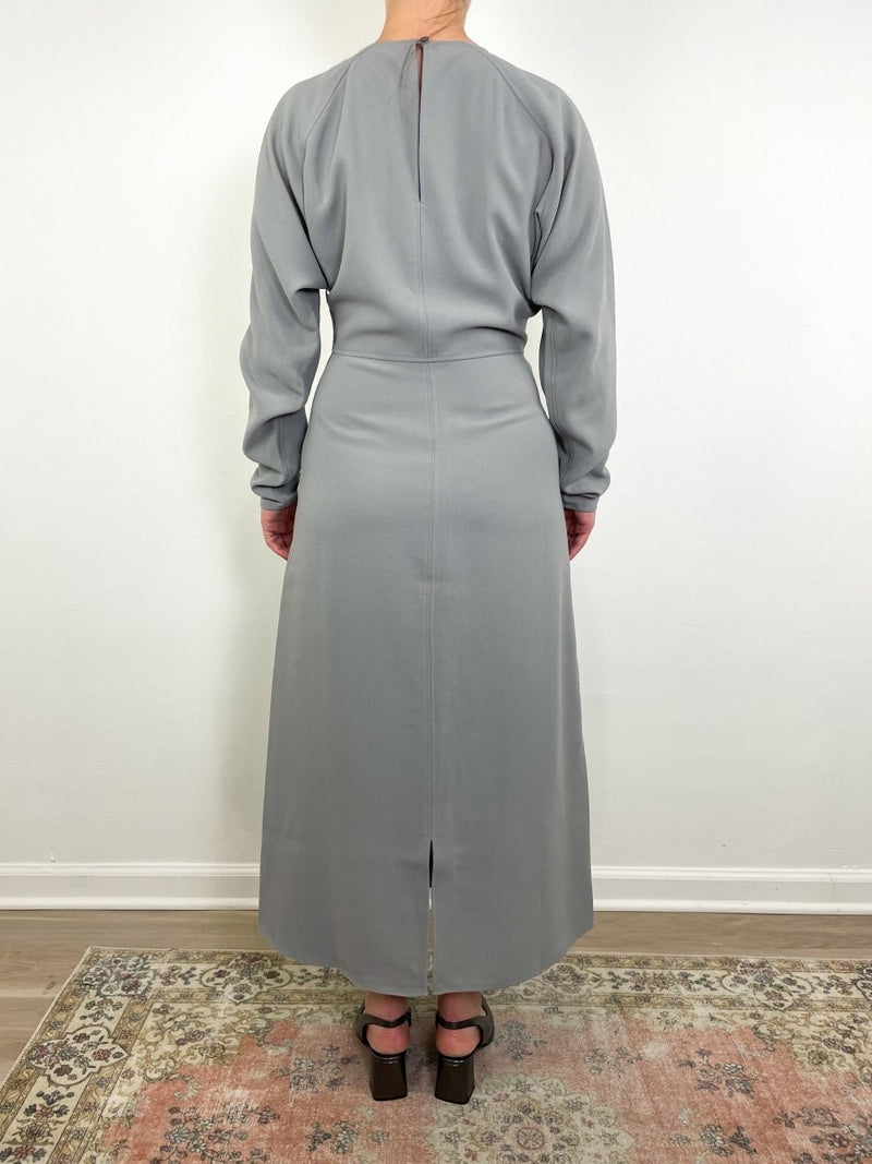 Leia Dress in Powder Grey Crepe - The Shoe Hive