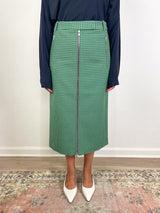 Leon Check Midi Trouser Zip Skirt in Green Multi - The Shoe Hive
