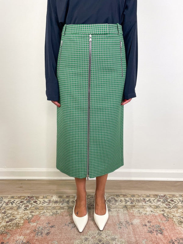 Leon Check Midi Trouser Zip Skirt in Green Multi - The Shoe Hive