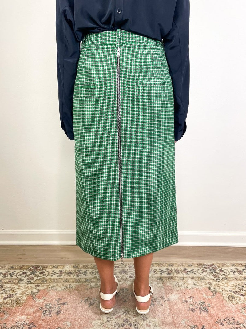 Leon Check Midi Trouser Zip Skirt in Green Multi - The Shoe Hive