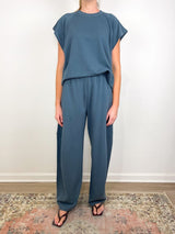 Light Weight Sweatshirting Sleeveless Easy Top in Blue Grey - The Shoe Hive