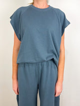 Light Weight Sweatshirting Sleeveless Easy Top in Blue Grey - The Shoe Hive