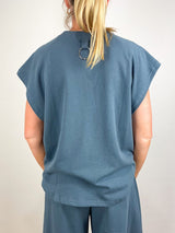 Light Weight Sweatshirting Sleeveless Easy Top in Blue Grey - The Shoe Hive