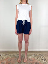 Linen Blend Easy Short in Navy - The Shoe Hive