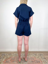 Linen Blend Romper in Navy - The Shoe Hive