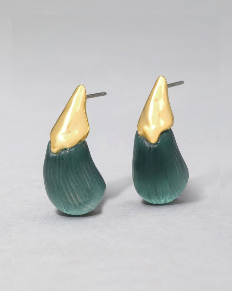 Liquid Lucite Arched Small Post Earring in Teal Blue - The Shoe Hive