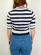 Lisbeth Knit Top in White/Navy - The Shoe Hive