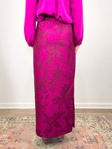 Long Pencil Skirt in Magenta/Bronze Floral Matelasse - The Shoe Hive