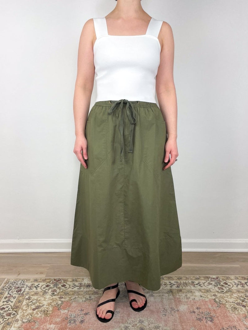 Long Poplin Skirt in Kelp - The Shoe Hive