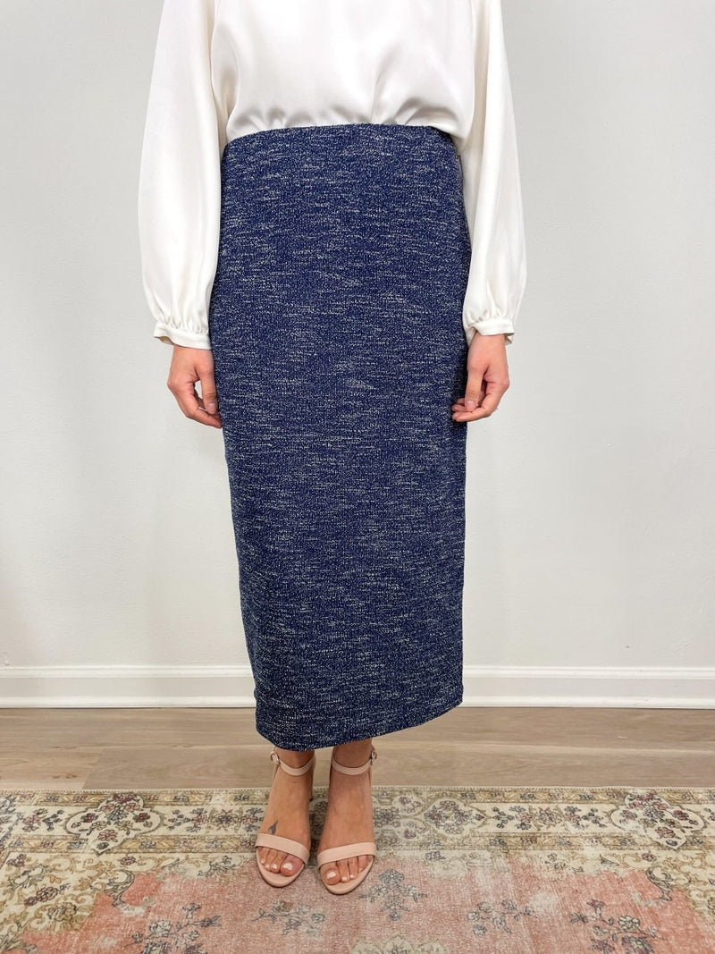 Long Pull On Skirt in Ink Speckled Knit - The Shoe Hive