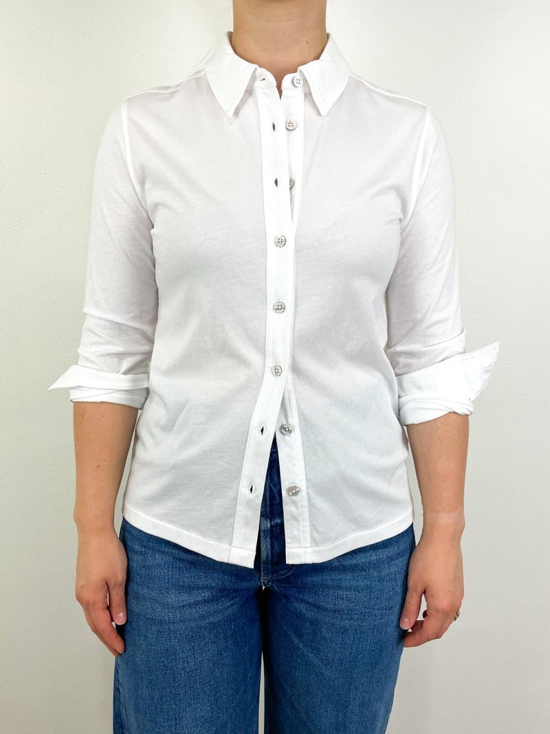 Long Sleeve Button Down Tee in White - The Shoe Hive