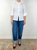 Long Sleeve Button Down Tee in White - The Shoe Hive