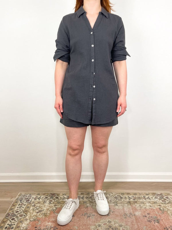 Long Sleeve Button Down Tunic in Stingray - The Shoe Hive