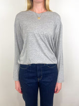 Long Sleeve High V Sweater in Light Heather Grey - The Shoe Hive
