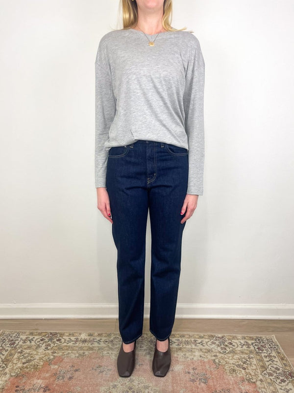 Long Sleeve High V Sweater in Light Heather Grey - The Shoe Hive