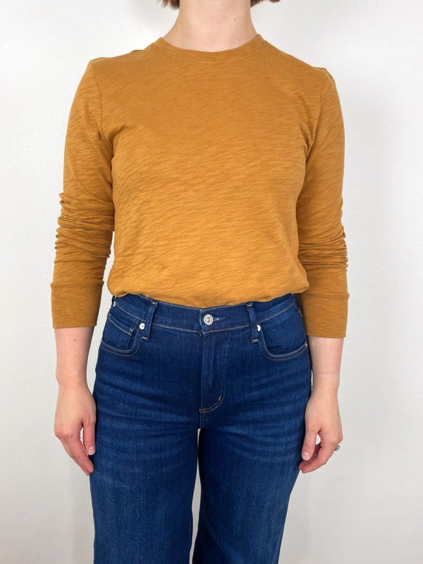 Long Sleeve Ribbed Cuff Crewneck in Turmeric - The Shoe Hive