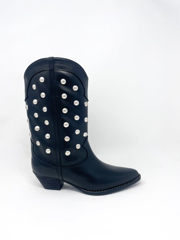 Loretta in Black Calf w/Studs - The Shoe Hive