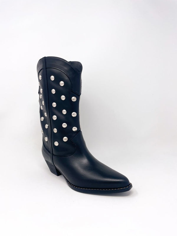 Loretta in Black Calf w/Studs - The Shoe Hive