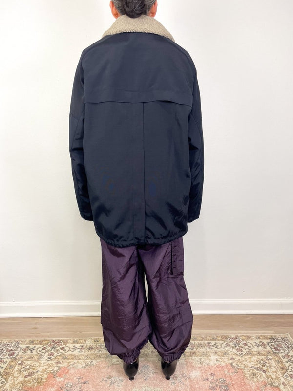 Lotte Nylon Carcoat w/Removable Sherpa Collar in Black - The Shoe Hive