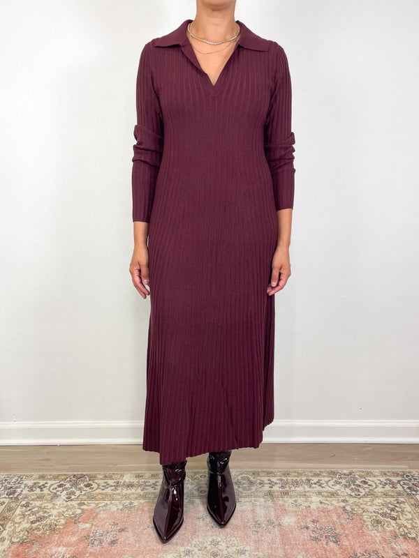 L/S Rib Henley Dress in Dark Cherry - The Shoe Hive