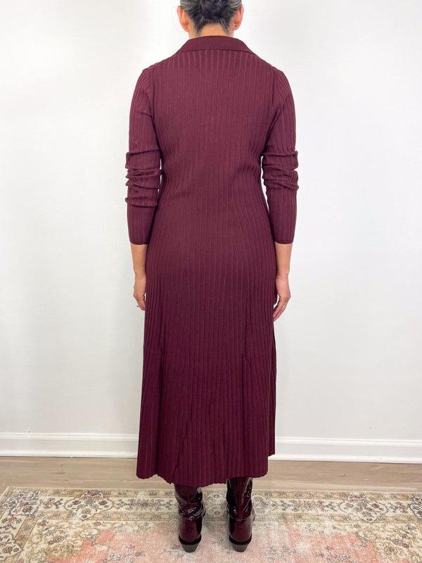 L/S Rib Henley Dress in Dark Cherry - The Shoe Hive