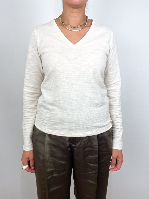 L/S V - Neck Back Seam in Stone - The Shoe Hive