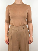 Lucia Short Sleeve Sweater in Tan - The Shoe Hive