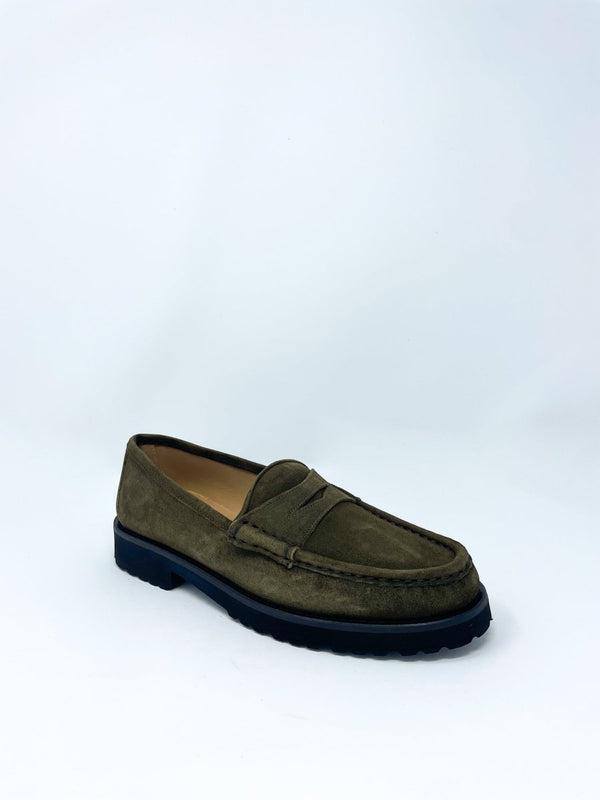 Lug Sole Loafer in Military Suede - The Shoe Hive