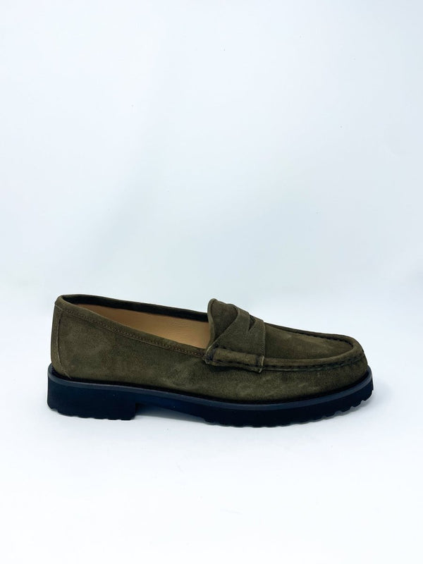 Lug Sole Loafer in Military Suede - The Shoe Hive