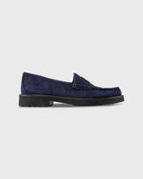 Lug Sole Penny Loafer in Navy Suede - The Shoe Hive