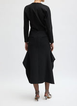 Luxe Crepe Knit Side Drape Skirt in Black - The Shoe Hive