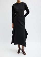 Luxe Crepe Knit Side Drape Skirt in Black - The Shoe Hive