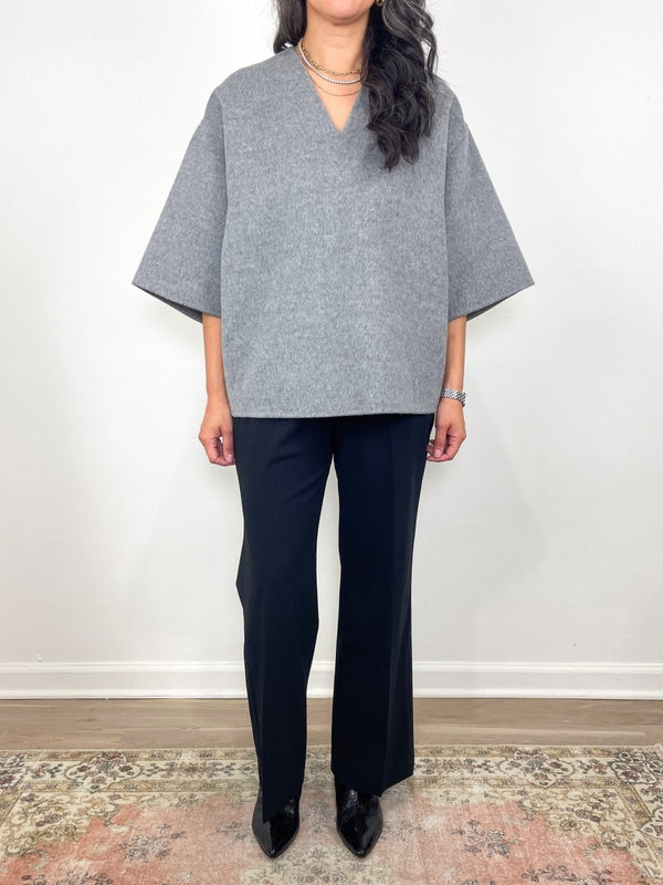 Luxe Double Faced Wool Angora V - Neck Top in Heather - The Shoe Hive