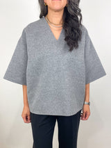 Luxe Double Faced Wool Angora V - Neck Top in Heather - The Shoe Hive