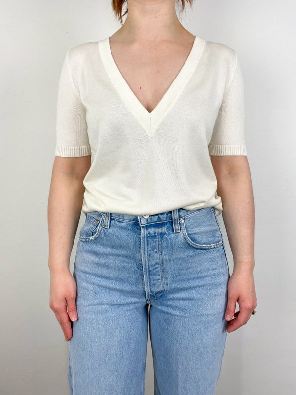 Luxe Emerson Knit Top in Ivory Tencel + Cashmere - The Shoe Hive