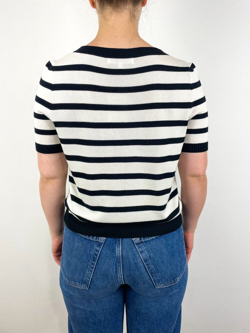 Luxe Emerson Knit Top in Mariner Stripe Tencel + Cashmere - The Shoe Hive